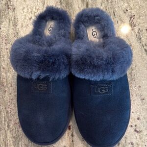 UGG Navy Plush Slippers